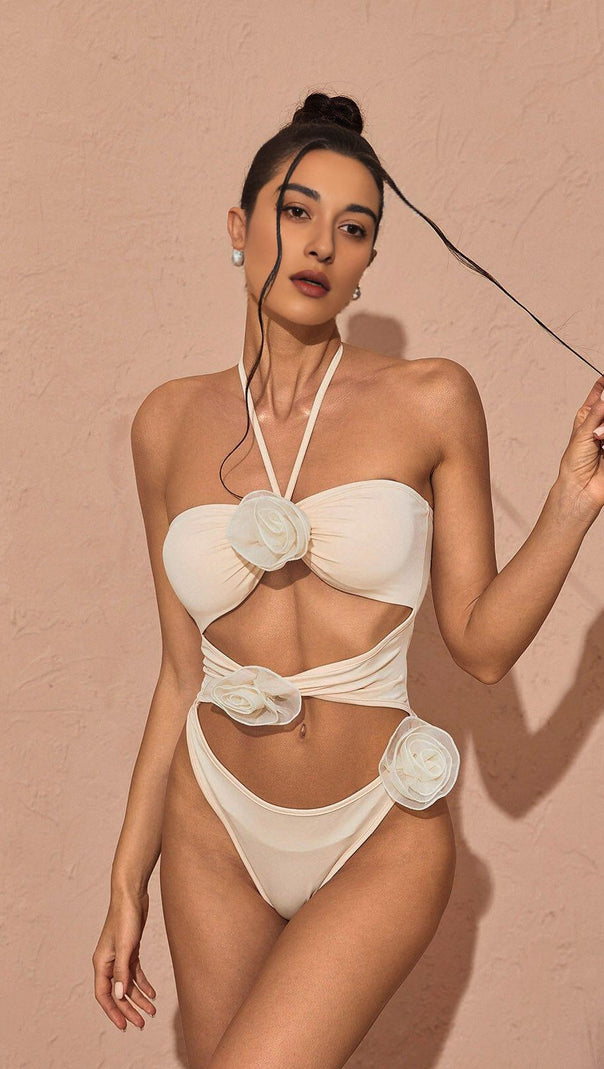 AIIZIE HALTERNECK CUTOUT EMBELLISHED SWIMSUIT - product image