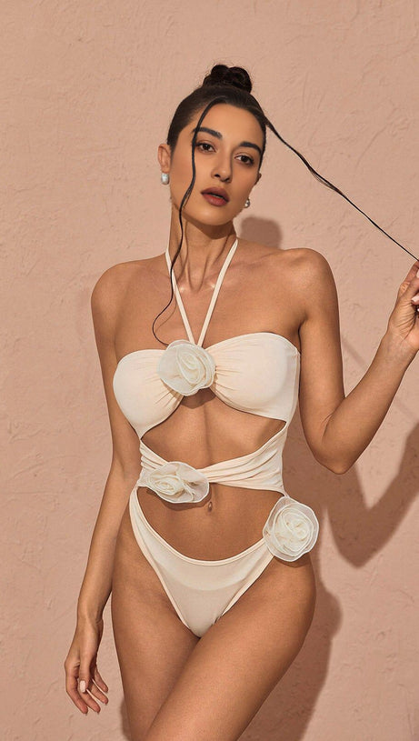 COSTUME DA BAGNO CON DECORAZIONI E TAGLIO A COLLO ALTO