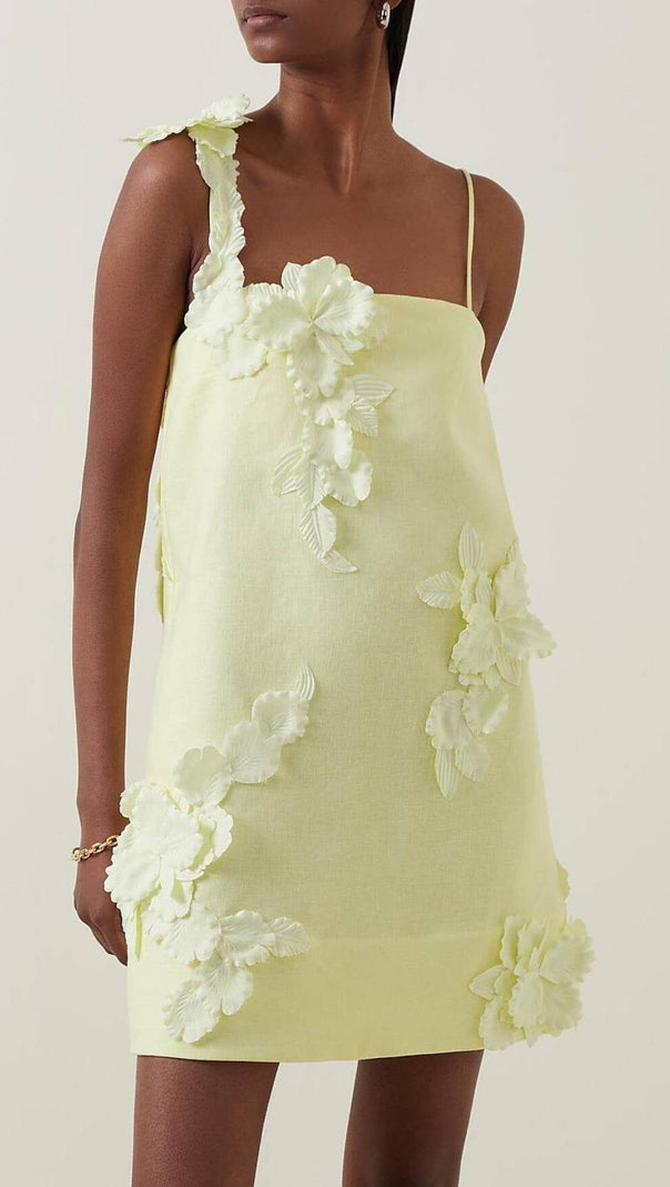 AIIZIE HIGH TIDE FLOWER EMBELLISHED LINEN MINI DRESS - product image