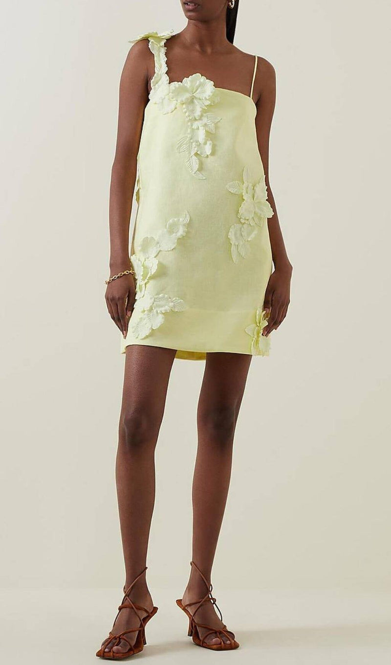 HIGH TIDE FLOWER EMBELLISHED LINEN MINI DRESS