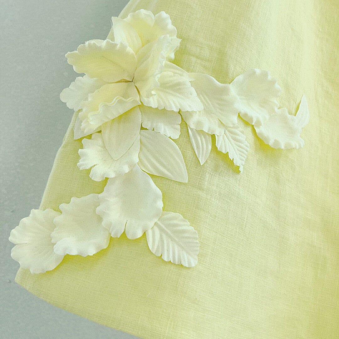 HIGH TIDE FLOWER EMBELLISHED LINEN MINI DRESS