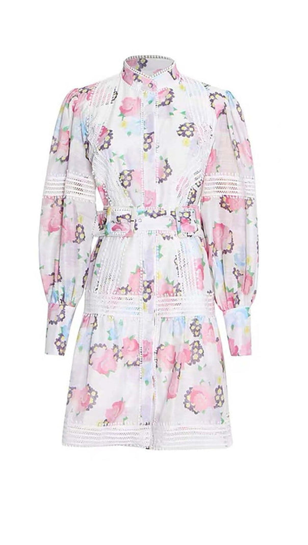 AIIZIE LACE TRIM LANTERN SLEEVE MINI DRESS IN FLORAL - product image