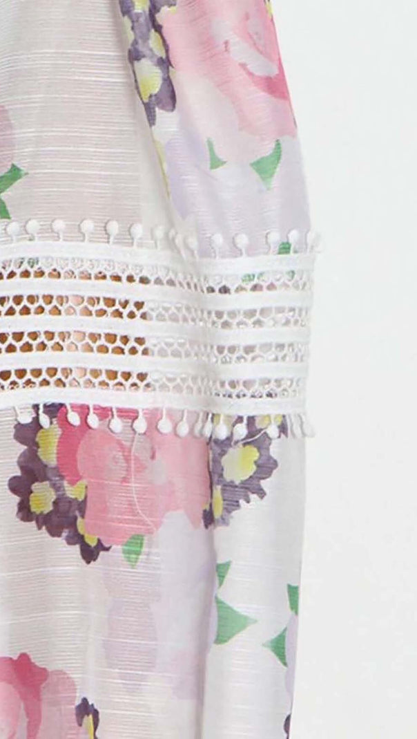 AIIZIE LACE TRIM LANTERN SLEEVE MINI DRESS IN FLORAL - product image