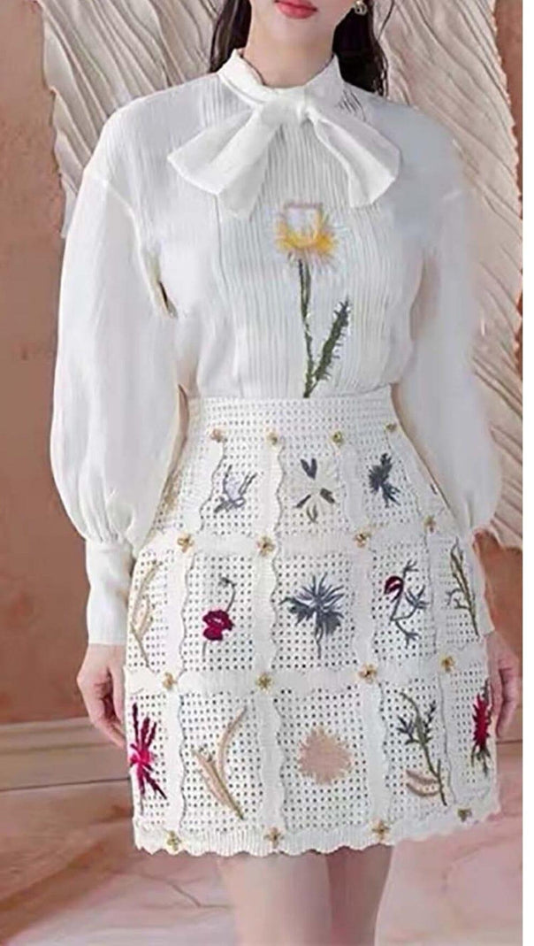 AIIZIE LANTERN SLEEVE EMBROIDERY TWO PIECE SET IN WHITE - product image