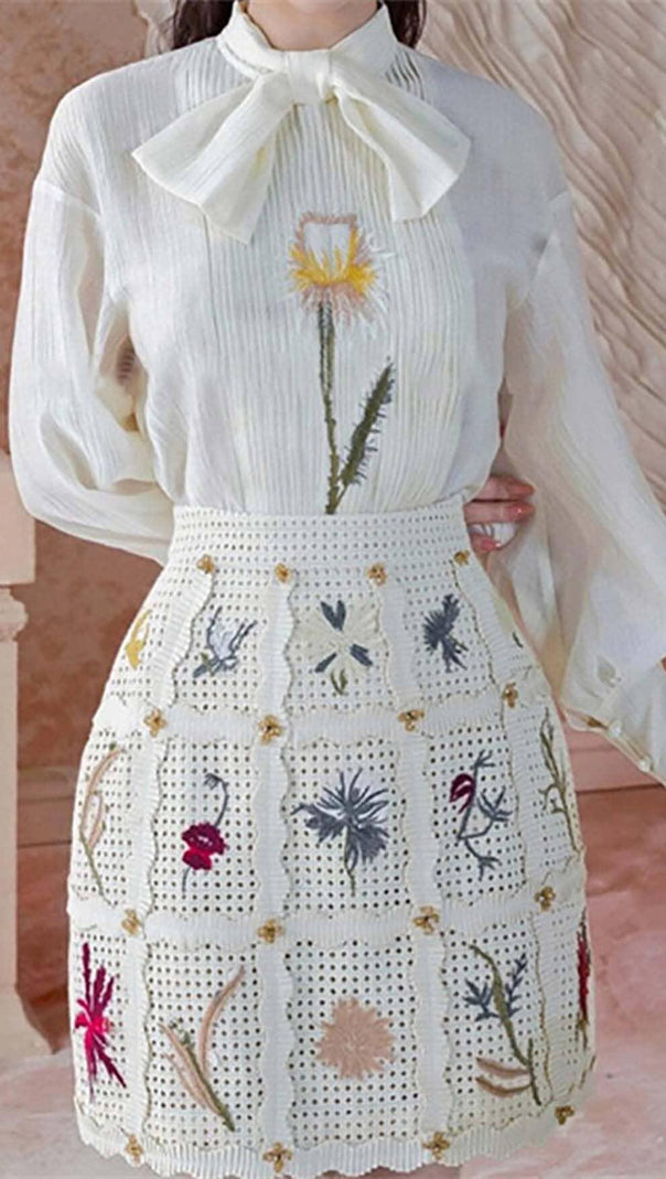 AIIZIE LANTERN SLEEVE EMBROIDERY TWO PIECE SET IN WHITE - product image