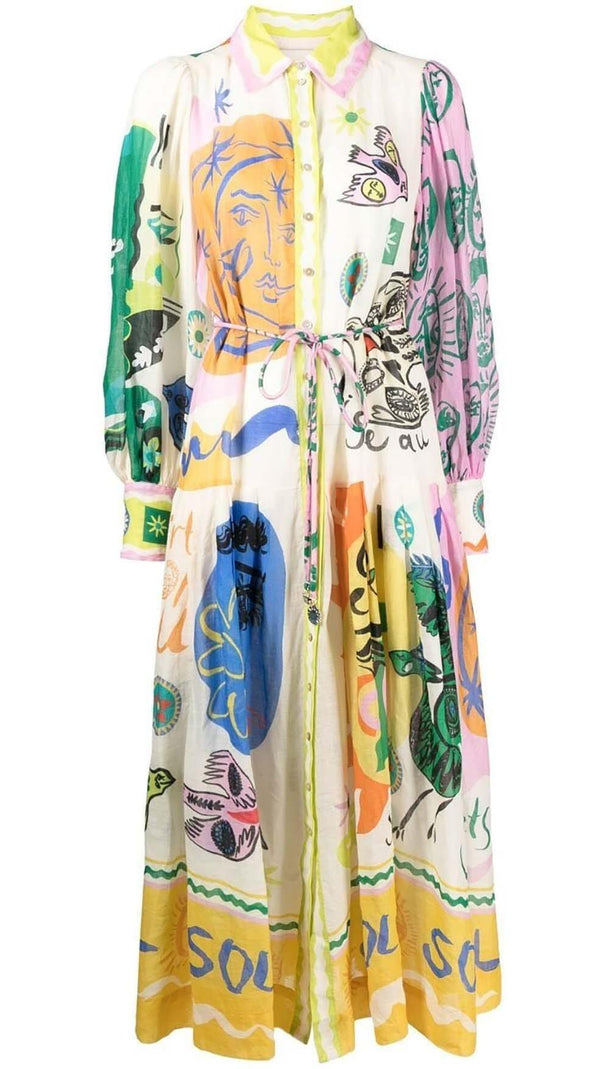 AIIZIE LANTERN SLEEVE PRINT MIDI DRESS - product image