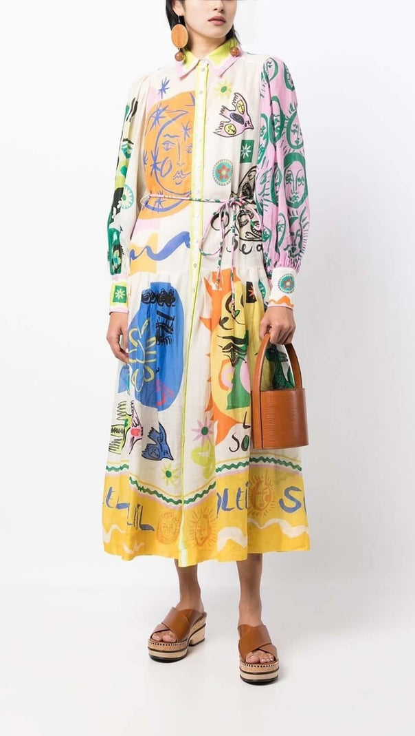AIIZIE LANTERN SLEEVE PRINT MIDI DRESS - product image
