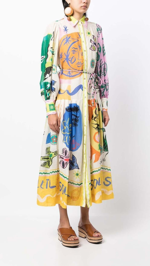 AIIZIE LANTERN SLEEVE PRINT MIDI DRESS - product image