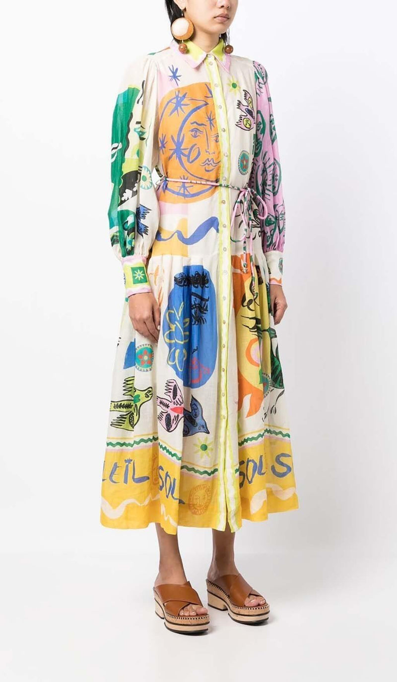 LANTERN SLEEVE PRINT MIDI DRESS