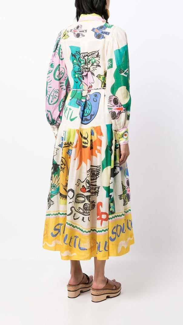 AIIZIE LANTERN SLEEVE PRINT MIDI DRESS - product image