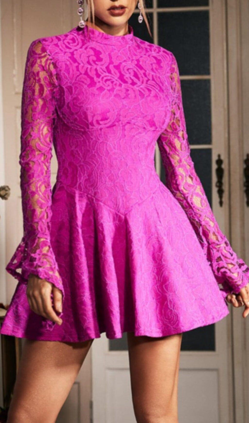 LONG SLEEVE HOLLOW LACE DRESS