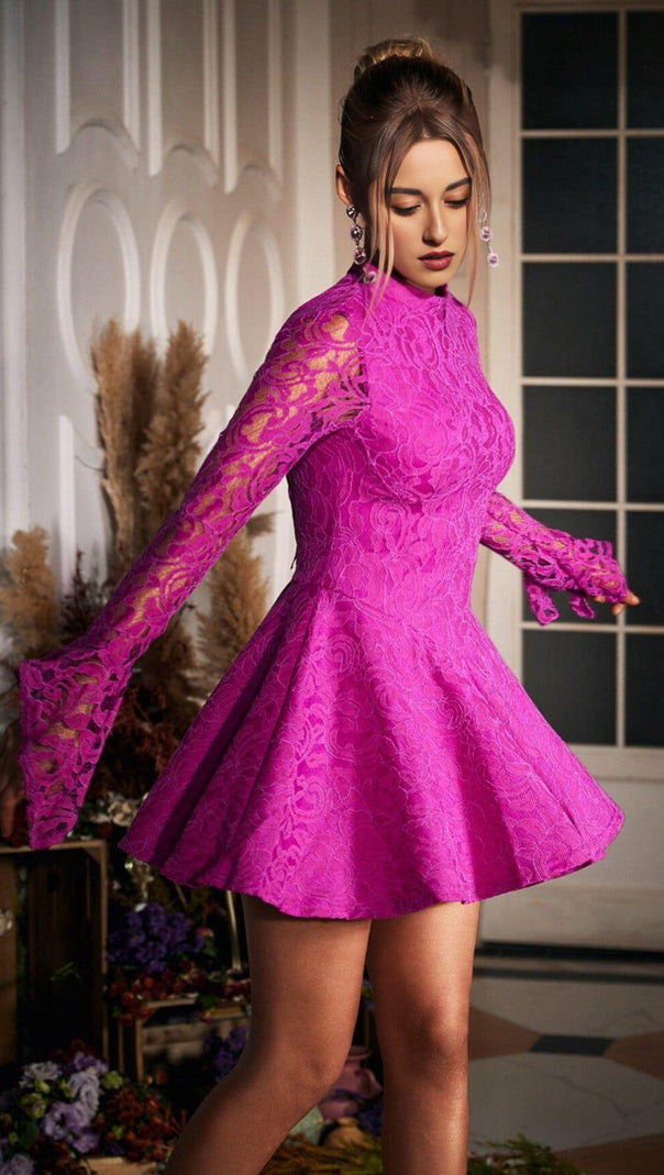 AIIZIE LONG SLEEVE HOLLOW LACE DRESS - product image