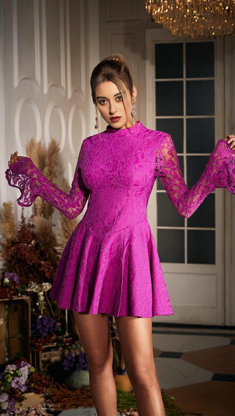 LONG SLEEVE HOLLOW LACE DRESS