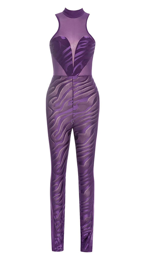 AIIZIE OFF SLEEVE BODYCON JUMPSUIT IN PURPLE - product image