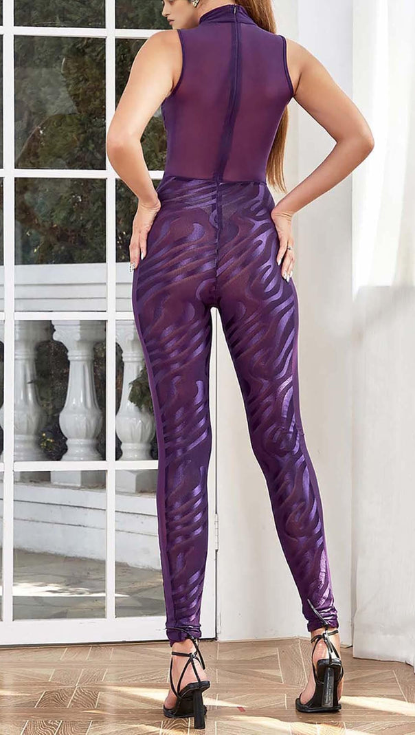 AIIZIE OFF SLEEVE BODYCON JUMPSUIT IN PURPLE - product image