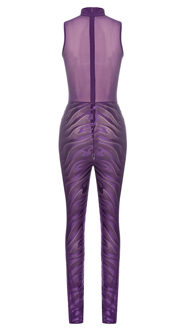 AIIZIE OFF SLEEVE BODYCON JUMPSUIT IN PURPLE - product image