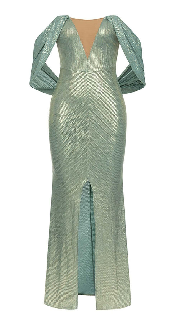 AIIZIE OFF-SHOULDER RIBBON MAXI DRESS IN GREEN - product image