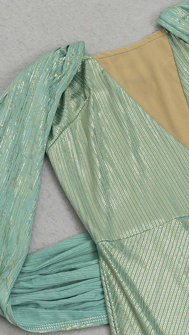 AIIZIE OFF-SHOULDER RIBBON MAXI DRESS IN GREEN - product image