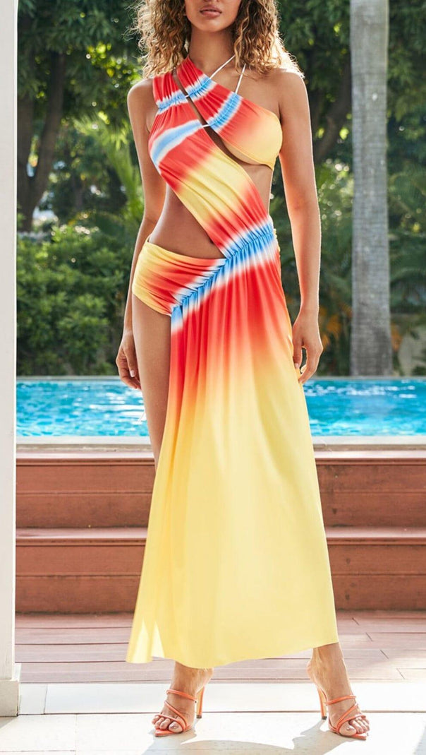 AIIZIE ONE SHOULDER ASYMMETRIC CUTOUT DRESS IN YELLOW - product image