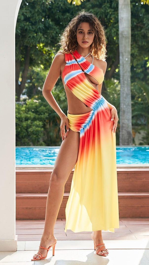 AIIZIE ONE SHOULDER ASYMMETRIC CUTOUT DRESS IN YELLOW - product image