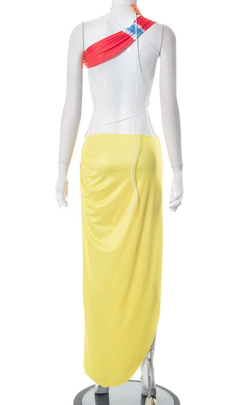 ONE SHOULDER ASYMMETRIC CUTOUT DRESS IN YELLOW