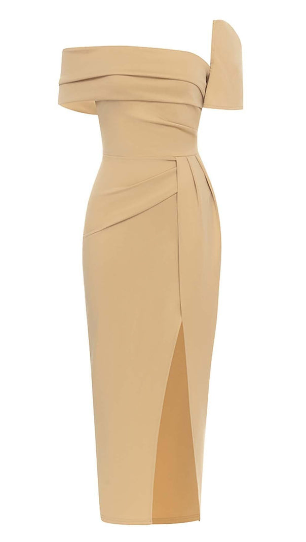 AIIZIE ONE SHOULDER BANDAGE MAXI DRESS IN APRICOT - product image