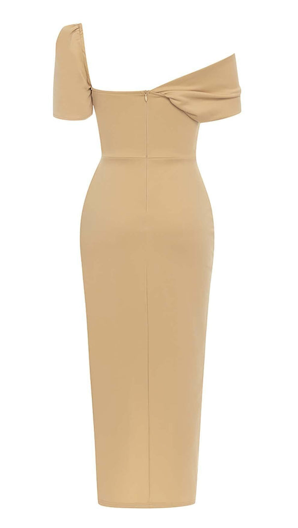 AIIZIE ONE SHOULDER BANDAGE MAXI DRESS IN APRICOT - product image