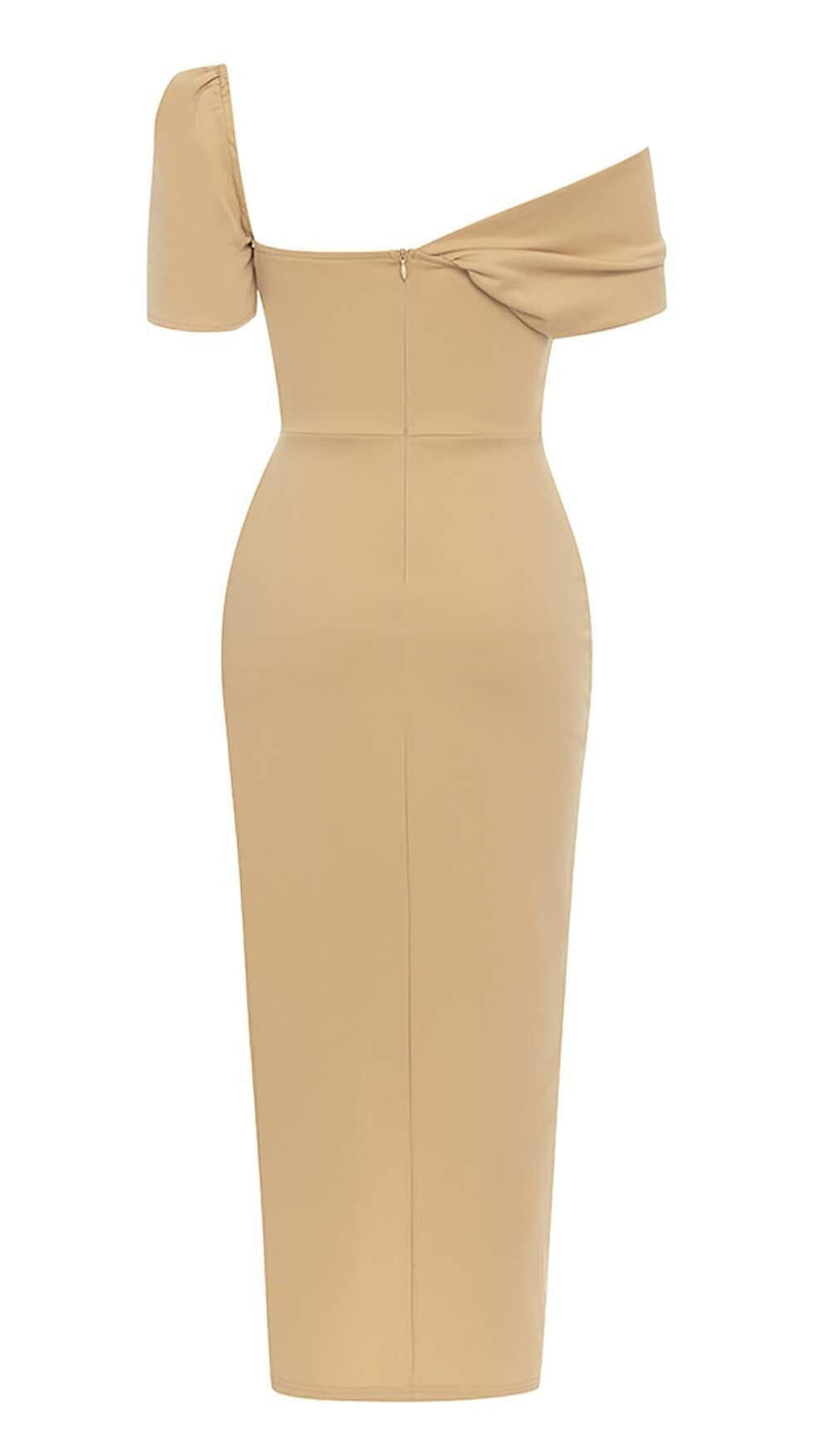 ABITO LUNGO MONOSPALLA CON FASCIA ALBICOCCA