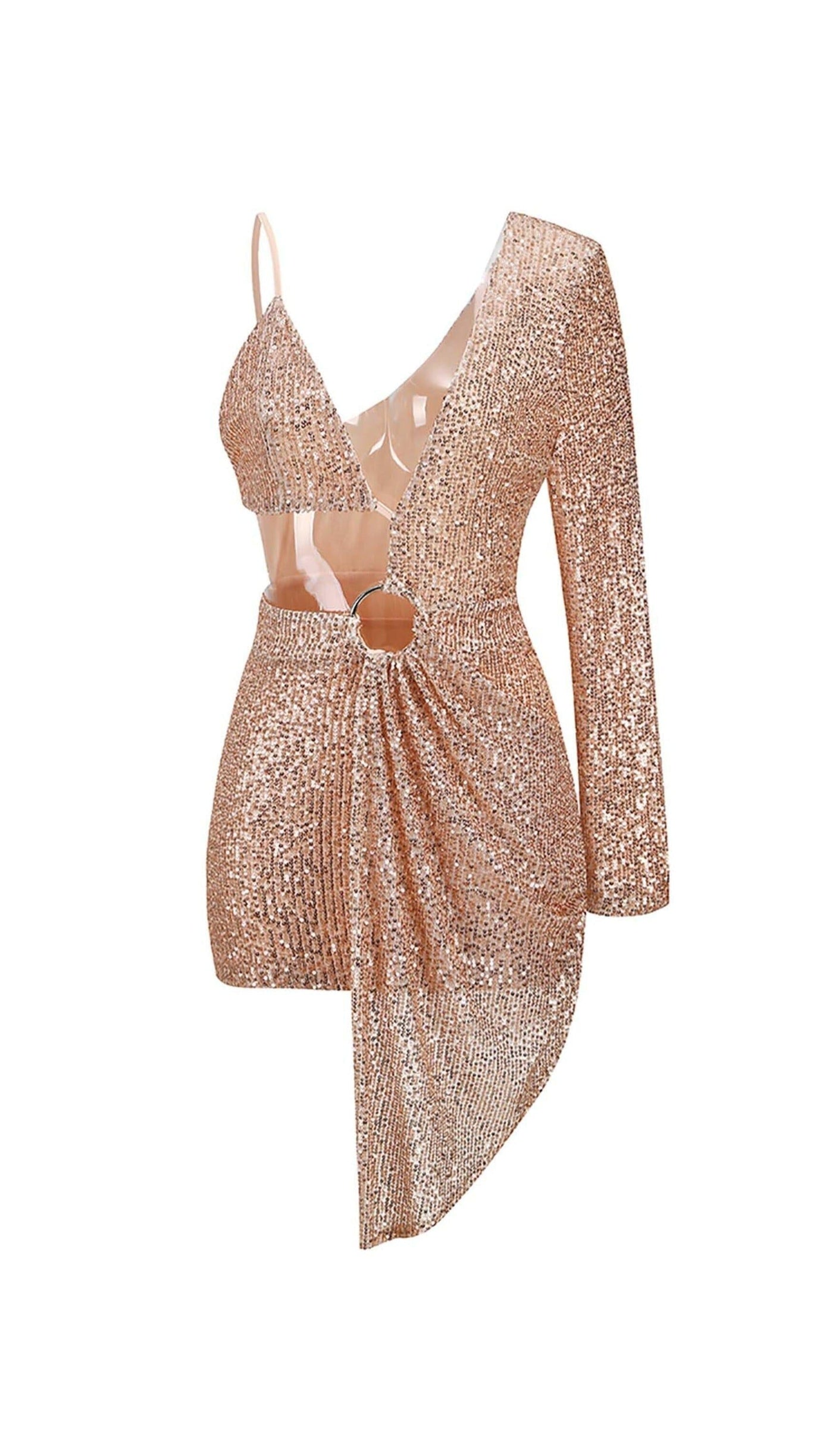 ONE SLEEVE SEQUINS MINI DRESS IN GOLD