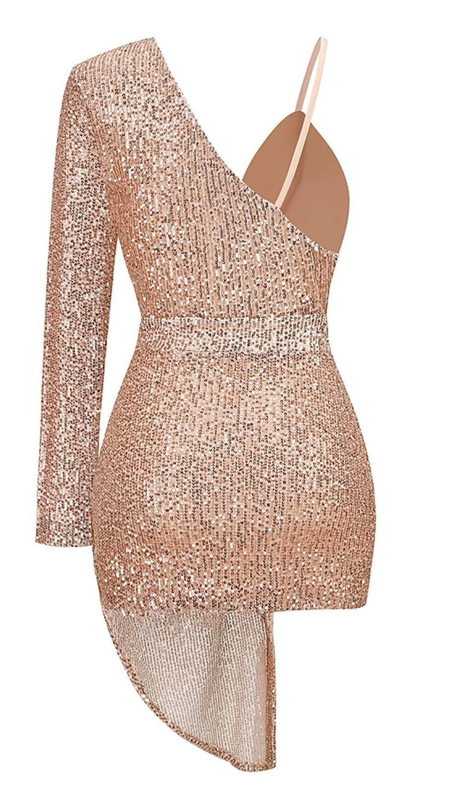 MINI ABITO CON PAILLETTES A MANICA MONOCROMATICA IN ORO