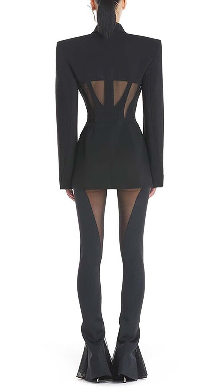 PANELED PERSPECTIVE JACKET SUIT IN BLACK