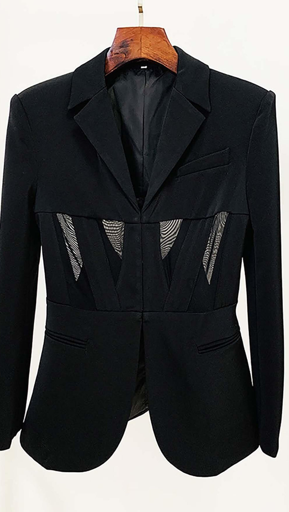 PANELED PERSPECTIVE JACKET SUIT IN BLACK
