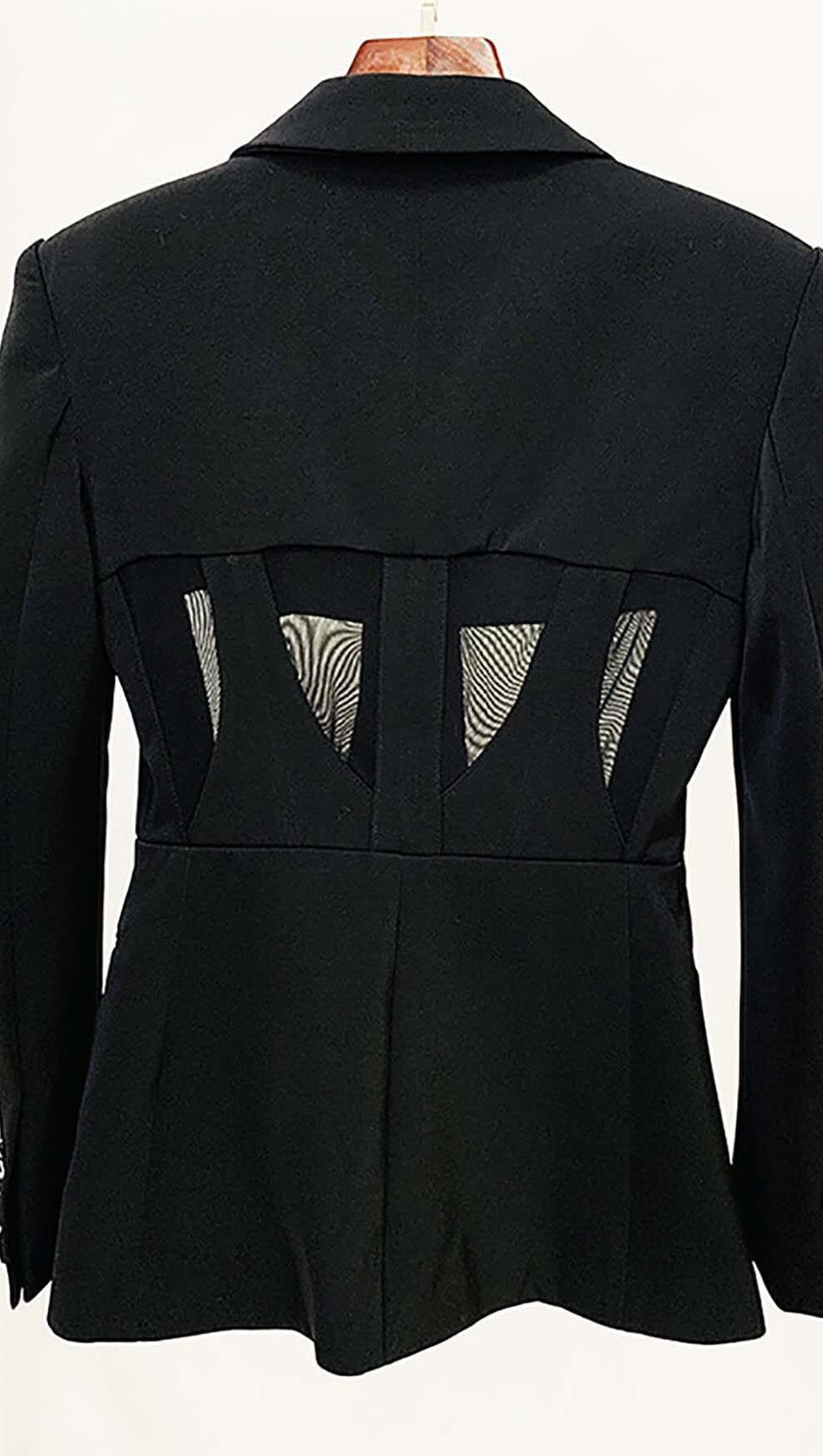 PANELED PERSPECTIVE JACKET SUIT IN BLACK