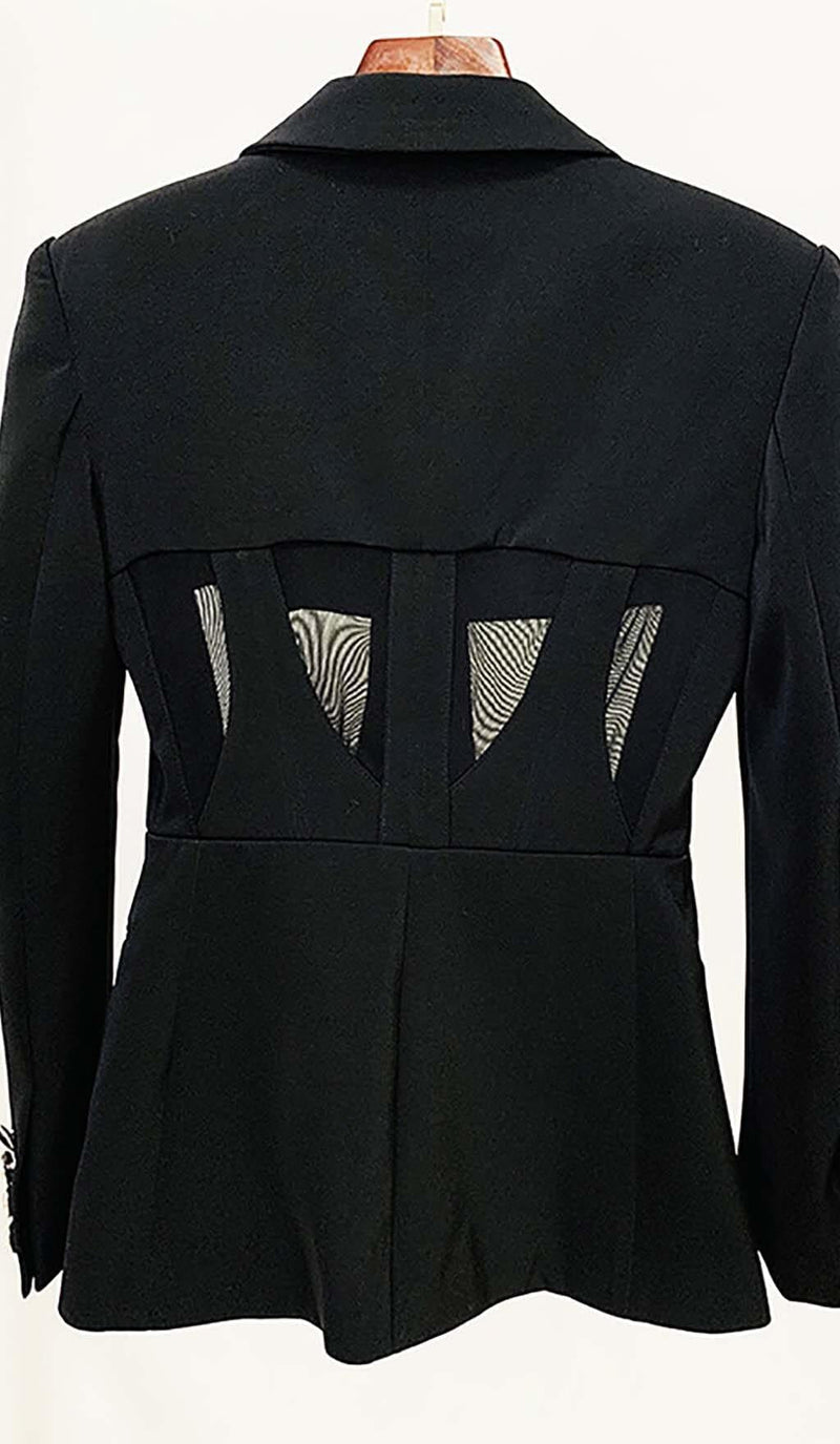 PANELED PERSPECTIVE JACKET SUIT IN BLACK