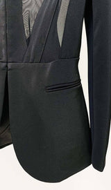 PANELED PERSPECTIVE JACKET SUIT IN BLACK