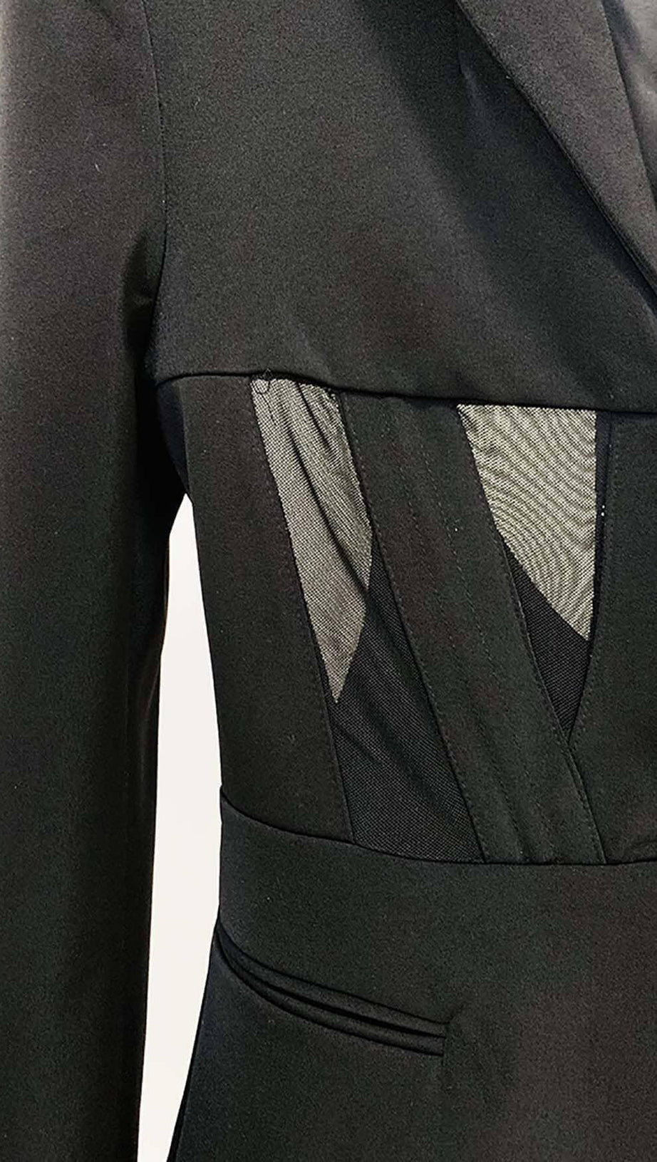 PANELED PERSPECTIVE JACKET SUIT IN BLACK
