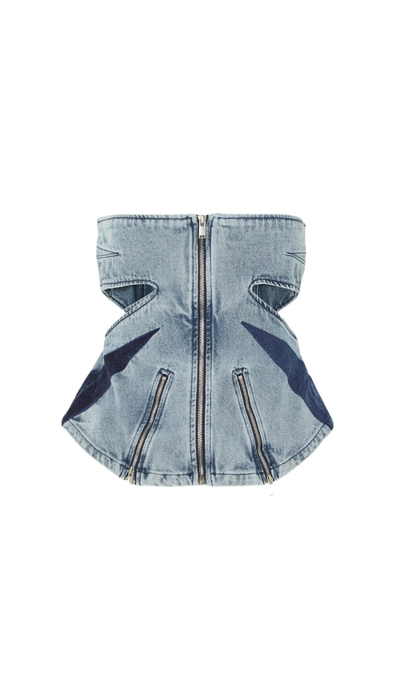 PATCHWORK ZIP DENIM TOP