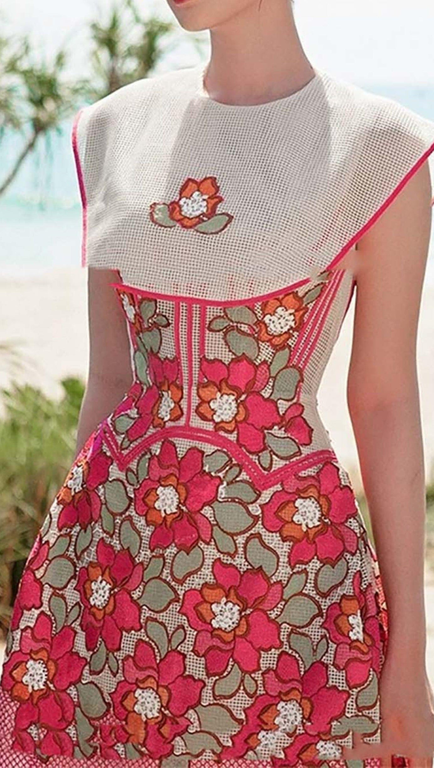 PETALS EMBROIDERED HEM MIDI DRESS