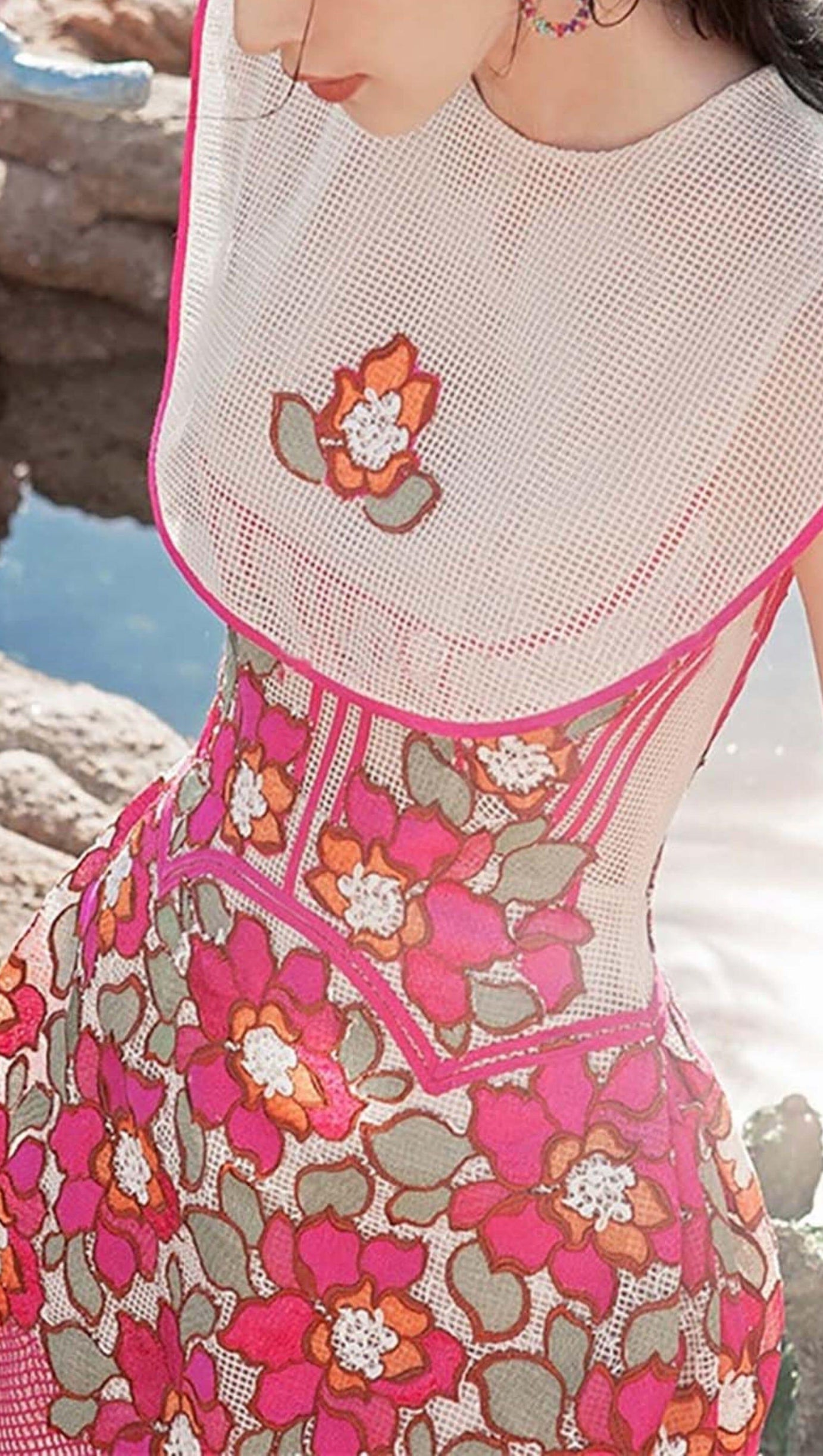 PETALS EMBROIDERED HEM MIDI DRESS