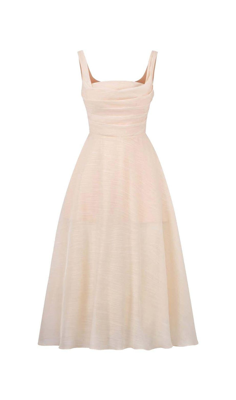 PLEATED CAMI SLIM MIDI DRESS IN WHITE