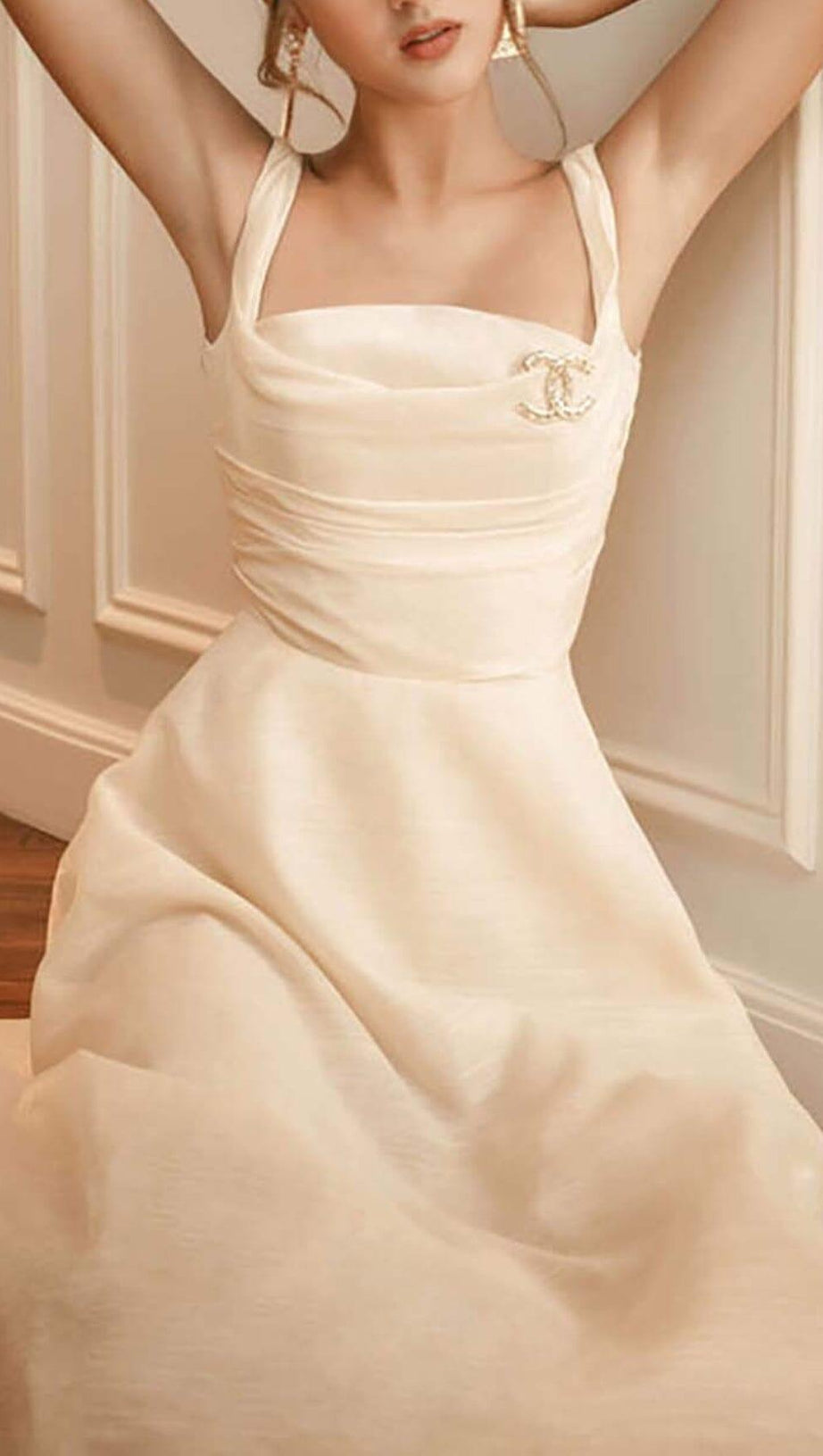 PLEATED CAMI SLIM MIDI DRESS IN WHITE