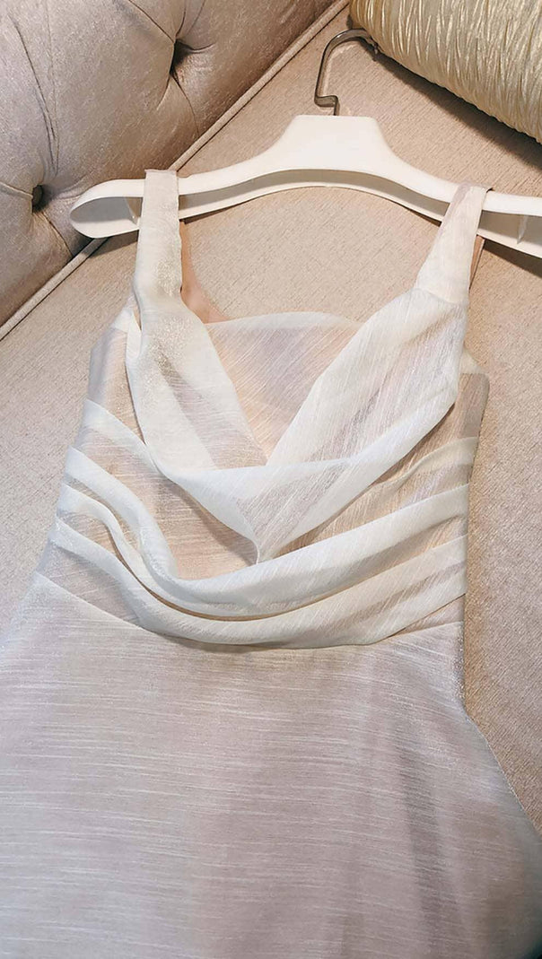 AIIZIE PLEATED CAMI SLIM MIDI DRESS IN WHITE - product image