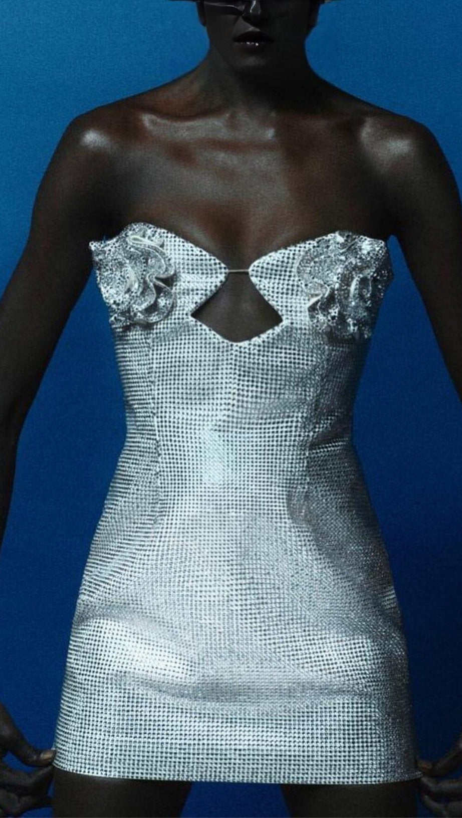 SILVER CRYSTAL-EMBELLISHED MINI DRESS