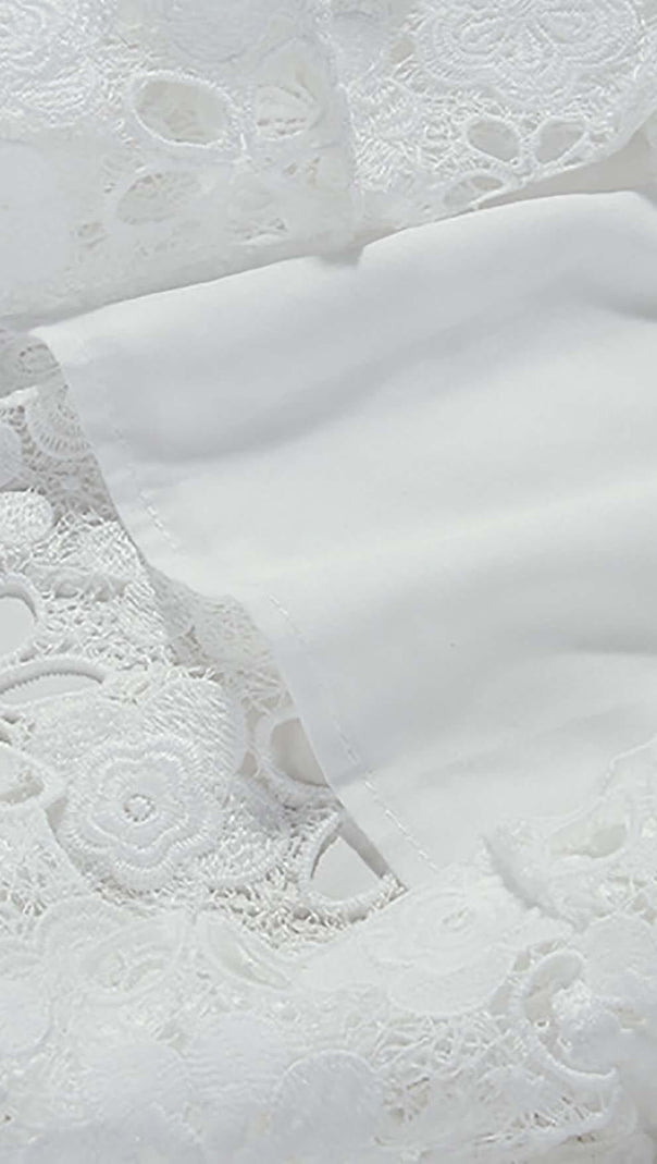 AIIZIE PUFF SLEEVE LACE MIDI DRESS IN WHITE - product image