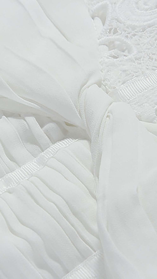 AIIZIE PUFF SLEEVE LACE MIDI DRESS IN WHITE - product image