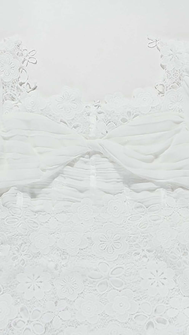 AIIZIE PUFF SLEEVE LACE MIDI DRESS IN WHITE - product image