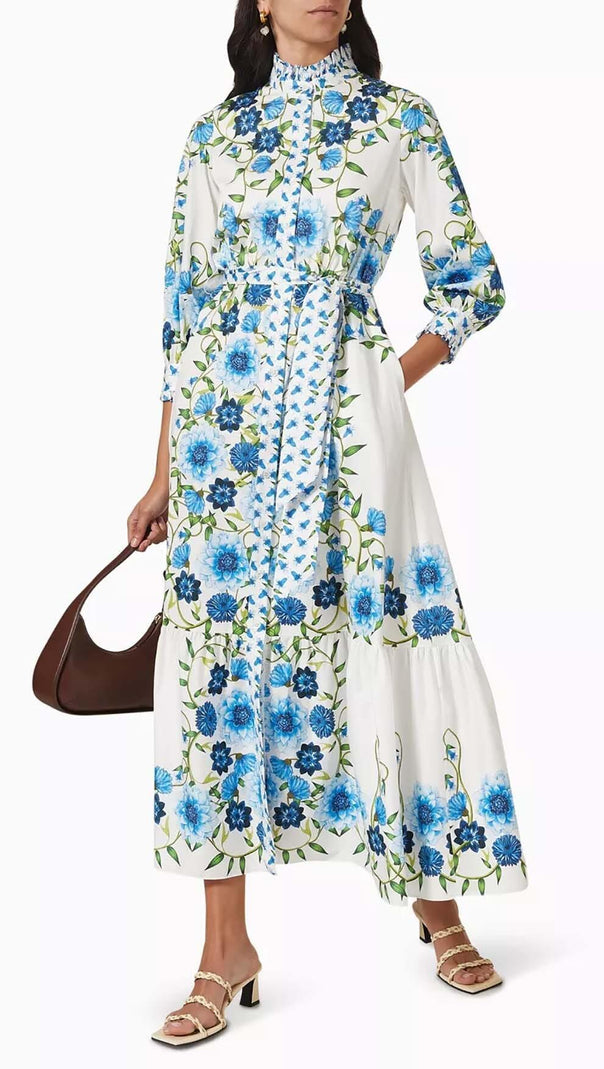 AIIZIE RETRO-INSPIRED TIERED MAXI DRESS IN BLUE - product image