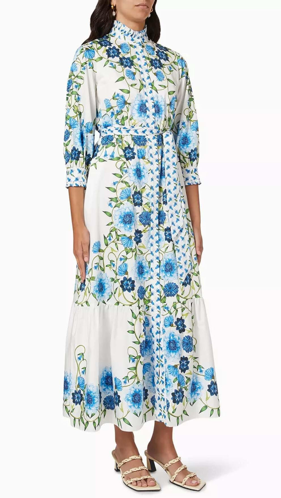 RETRO-INSPIRED TIERED MAXI DRESS IN BLUE
