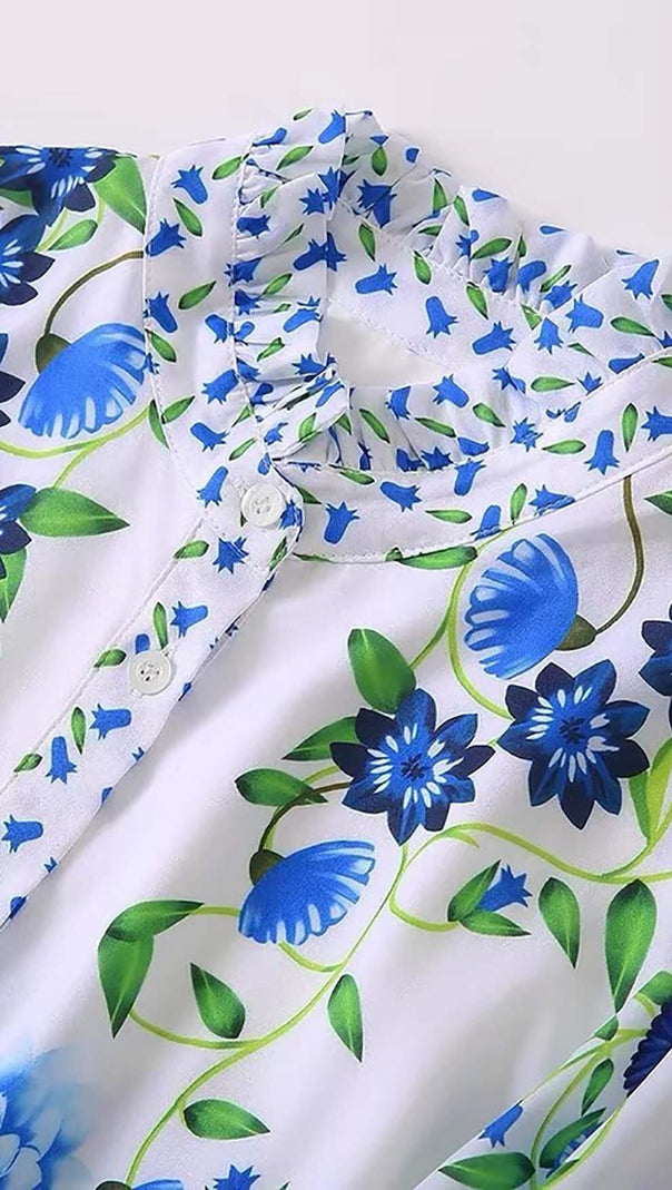 AIIZIE RETRO-INSPIRED TIERED MAXI DRESS IN BLUE - product image