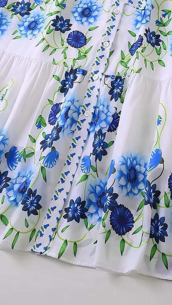 AIIZIE RETRO-INSPIRED TIERED MAXI DRESS IN BLUE - product image